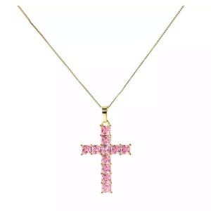 Pink Sapphire Princess Cut Cross Pendant